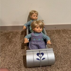 American Girl Twin Dolls with Silver Sled